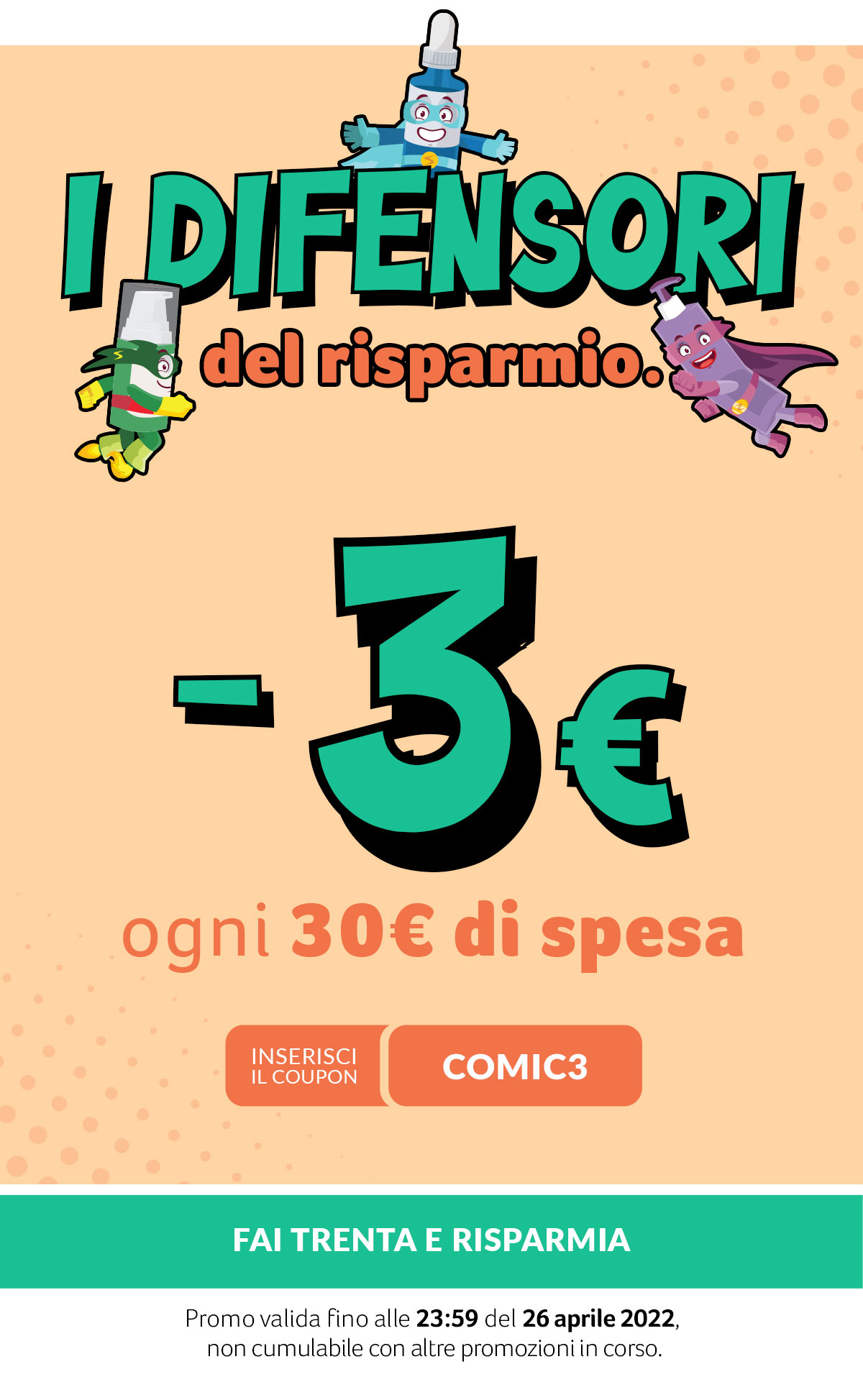 -3€ ogni 30€ di spesa con coupon COMIC3