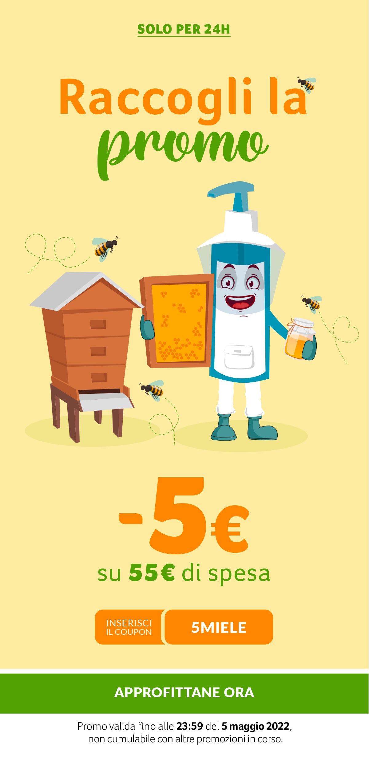 -5€ su 55€ di spesa con coupon 5MIELE