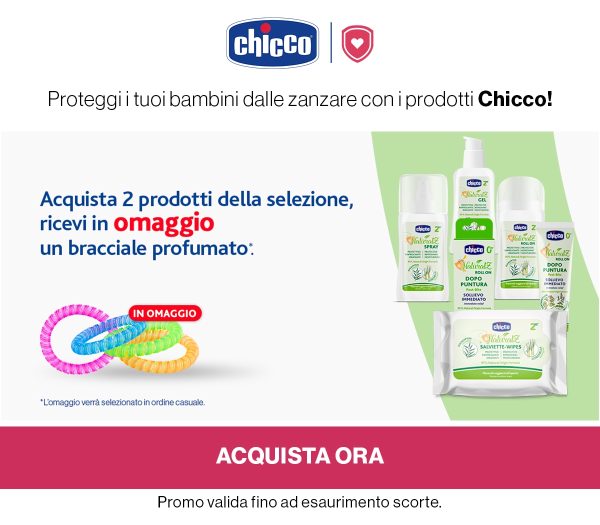 Chicco acquista 2 prodotti in omaggio bracciale scaccia zanzare per il tuo bambino 